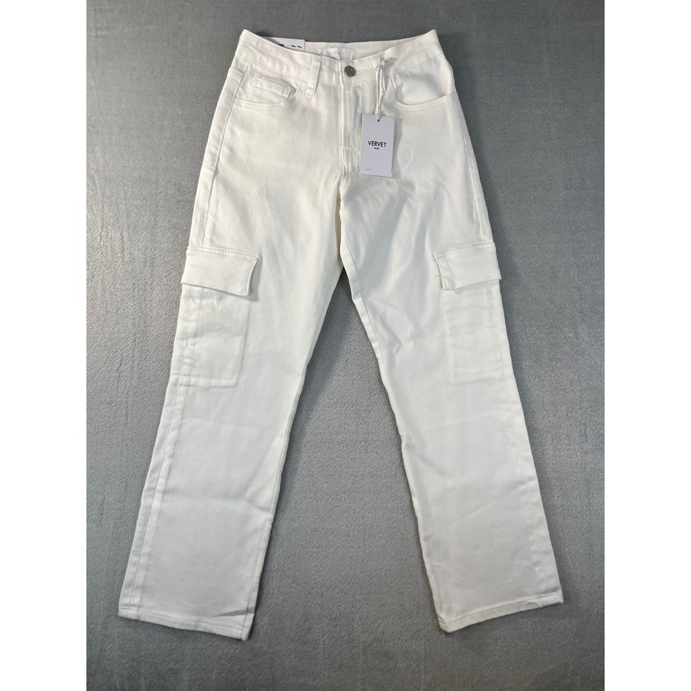 Vervet Dixie Utility Jeans Womens 24 White NWT Cargo Straight Leg T6441WH